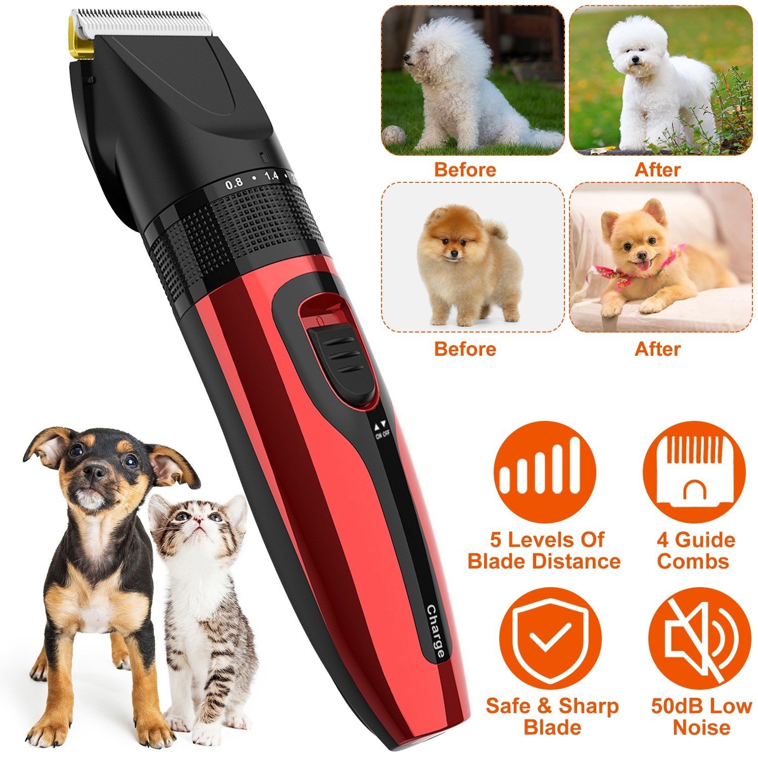 Pet Grooming Kit Rechargeable Cordless Dog Grooming Clippers Low Noise Electric Dog Trimmer Shaver Hair Cutter w/ 4 Guide Combs Scissors Oil Pet Grooming Kit Rechargeable Cordless Dog Grooming Clippers Low Noise Electric Dog Trimmer Shaver Hair Cutter w/ 4 Guide Combs Scissors Oil