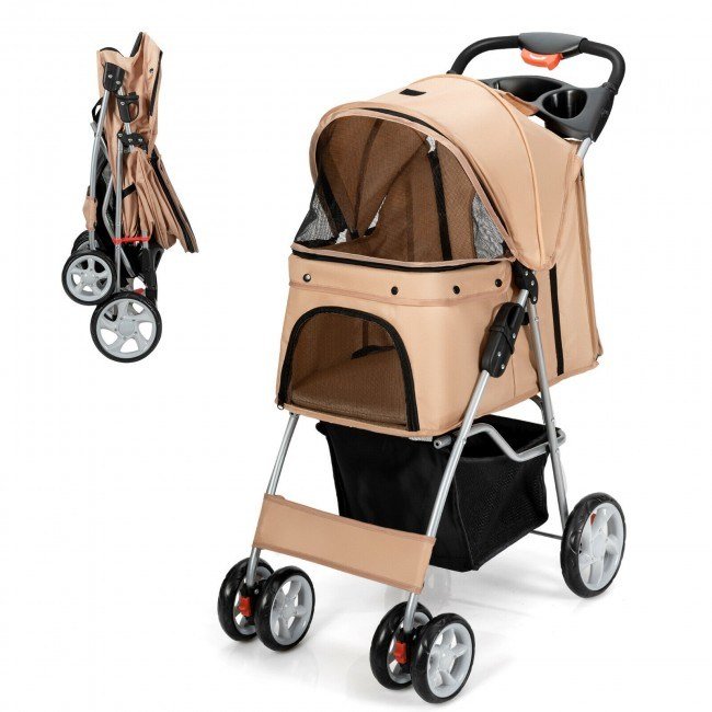 Foldable 4-Wheel Pet Stroller with Storage Basket Foldable 4-Wheel Pet Stroller with Storage Basket